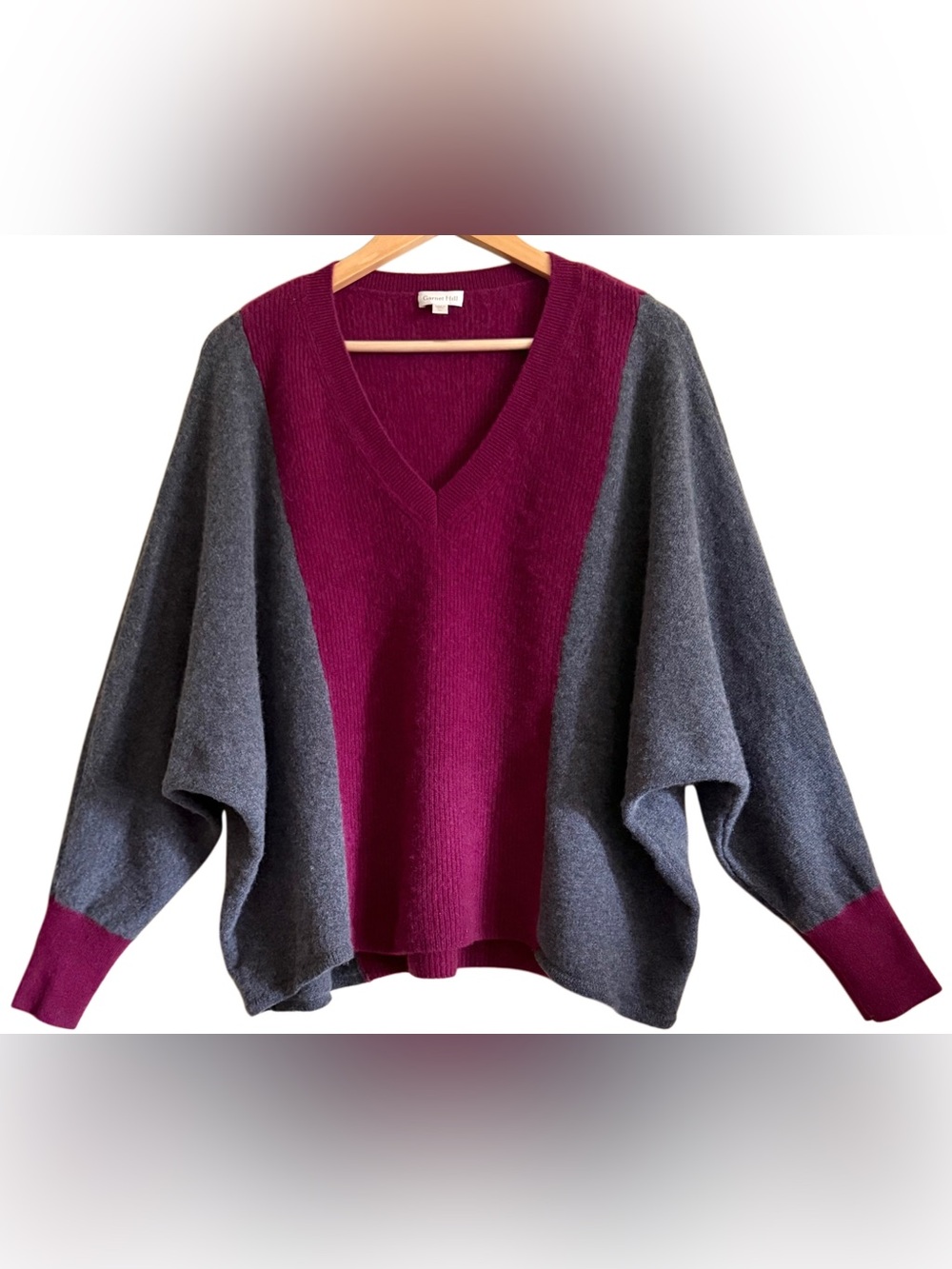 GARNET HILL 100% Cashmere Oversized Soft Cozy Baggy Boxy Colorblock Sweater XL